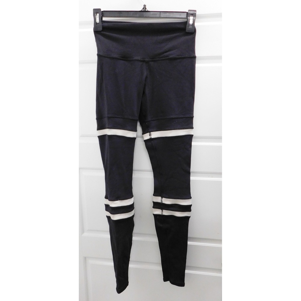 Alo Yoga High Waist Legit Leggings Black Ribbed Striped Athletic Small x 27